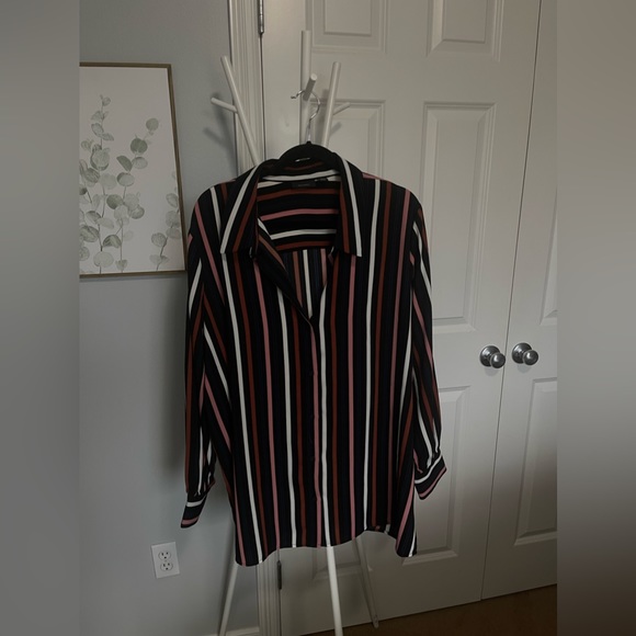 2XL Halogen Striped Loose Button Down Blouse - Picture 1 of 5